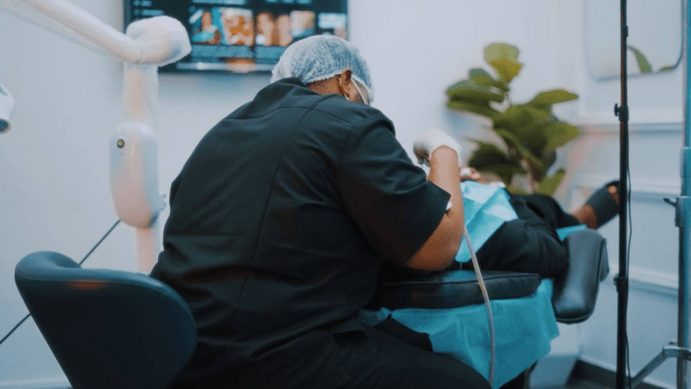 A dentist performing a procedure